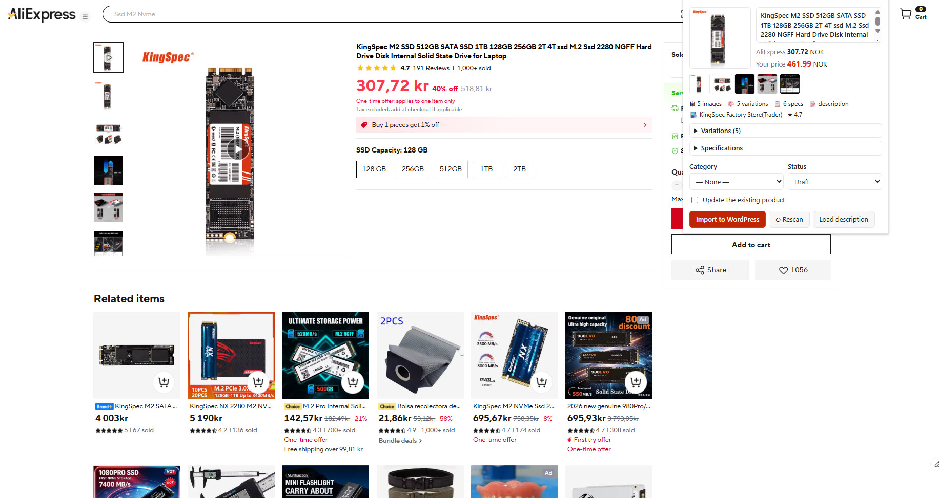 Import plugin ALI/woocommerce